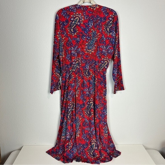Vintage 90s Schrader Sport Red Blue Paisley Print Midi Dress 12P - Picture 6 of 11
